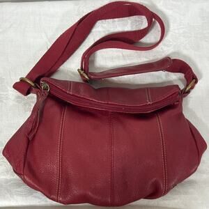 The Sak Red Leather Purse Crossbody Bag Deena Fold Over Pebbled Saddlebag